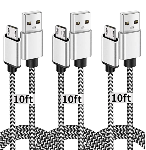 Micro USB Cable, 10ft 3 Pack Extra Long Charging Cord